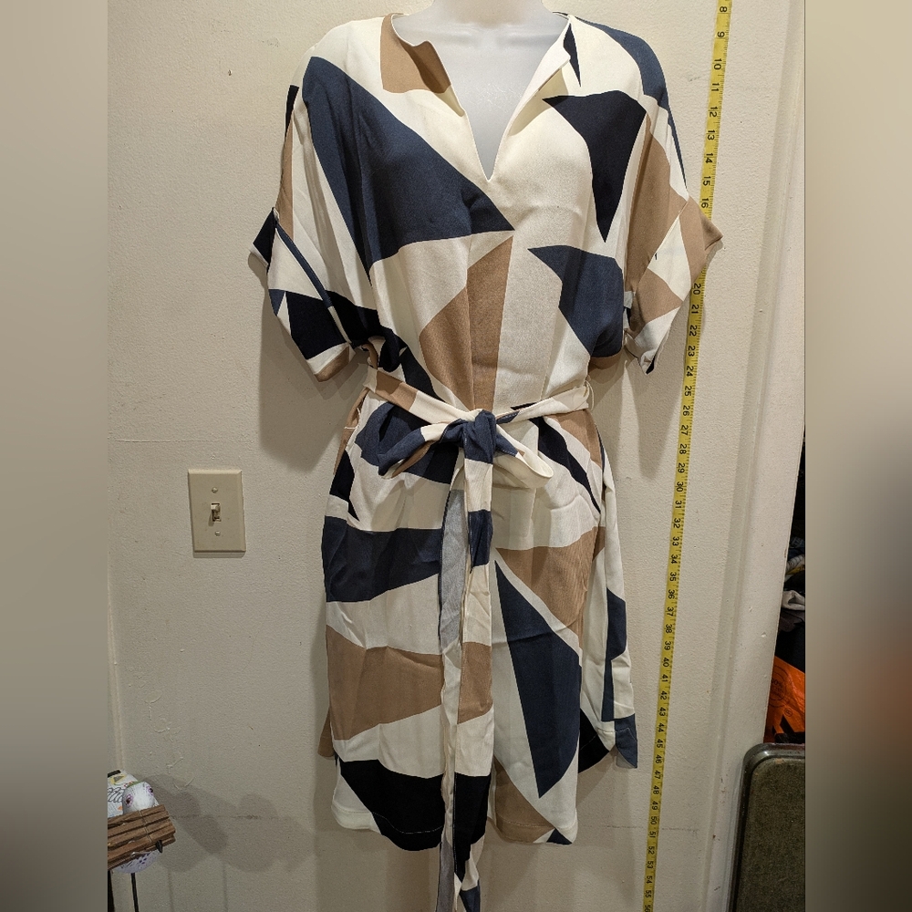 Lafayette 148 New York Cream and Black Kimono Dress Size Large